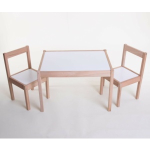 שולחן+2 כיסאות מעץ מלא צבע טבעי